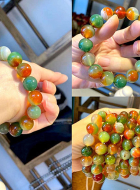 天然孔雀玛瑙水晶手串饰品玛瑙石单圈串珠手链佛珠手串男女情侣款