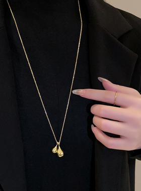 金色水滴双吊坠项链长款