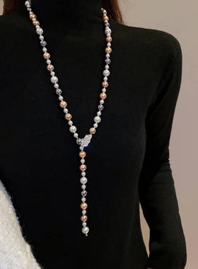 合金材质长款珍珠项链女