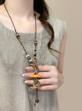 新中式复古月牙笑脸项链