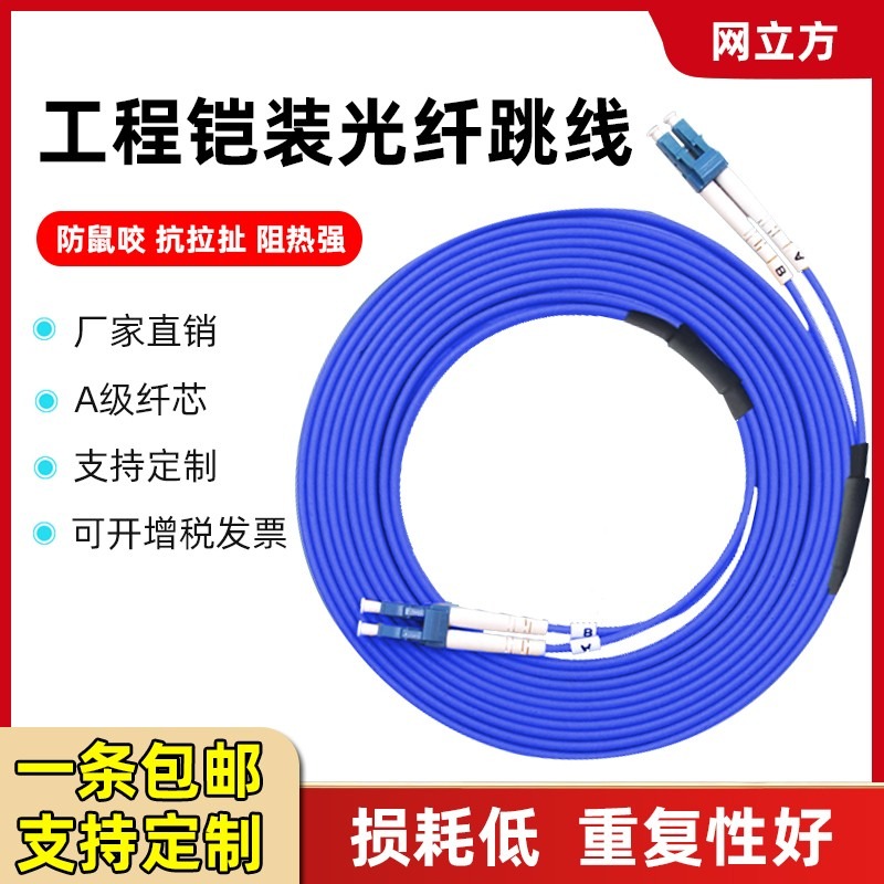 网立方铠装光纤跳线sc抗拉防水双芯工程防鼠3/5/8/10/20/50米sc转lc单模尾纤跳线fc万兆多模光钎2芯4芯电信级 - 图2