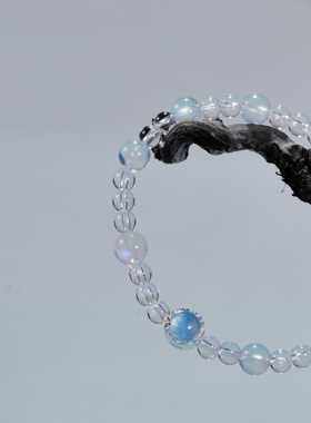 ERSHI尔时｜流漓 原创设计海蓝宝蓝月光白水晶925银手链手串叠戴