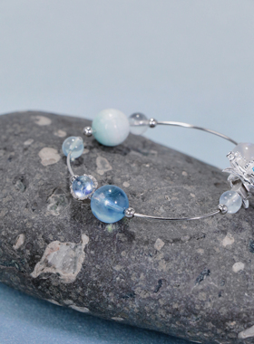 ERSHI尔时｜汐屿 原创设计海蓝宝月光石925银可拆卸手镯手串礼物