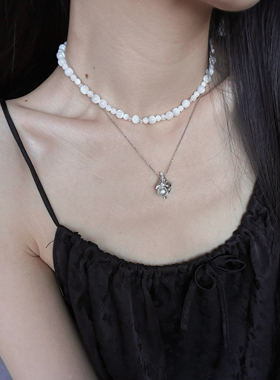 ERSHI尔时｜黑尖晶马蹄螺白水晶925银项链chocker叠戴百搭可调节