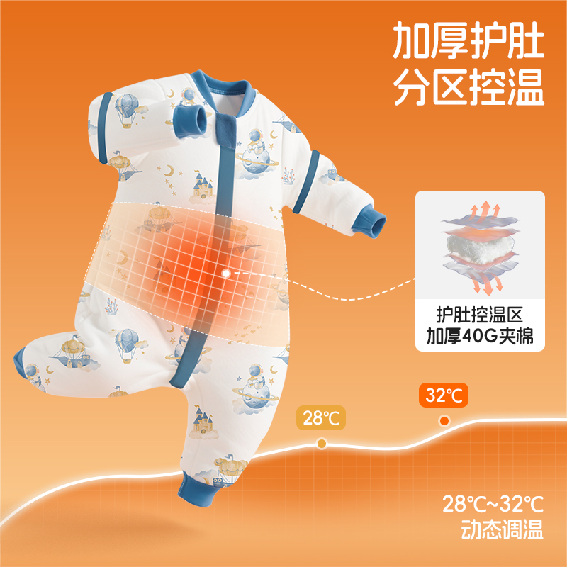 [暖姜]婴儿睡袋分腿春秋冬款加厚宝宝纯棉儿童恒温防踢被四季通用