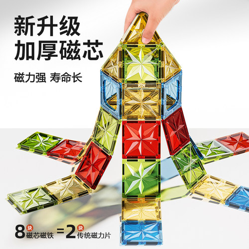 儿童磁力片彩窗磁吸积木3到6岁男孩女孩益智拼装玩具生日礼物方块 - 图0