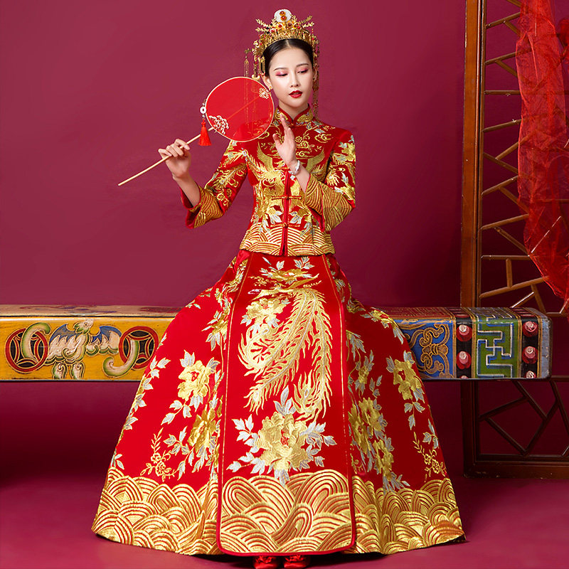 秀禾服2020新款夏季结婚禾秀服礼服 蓝靛熊旗袍