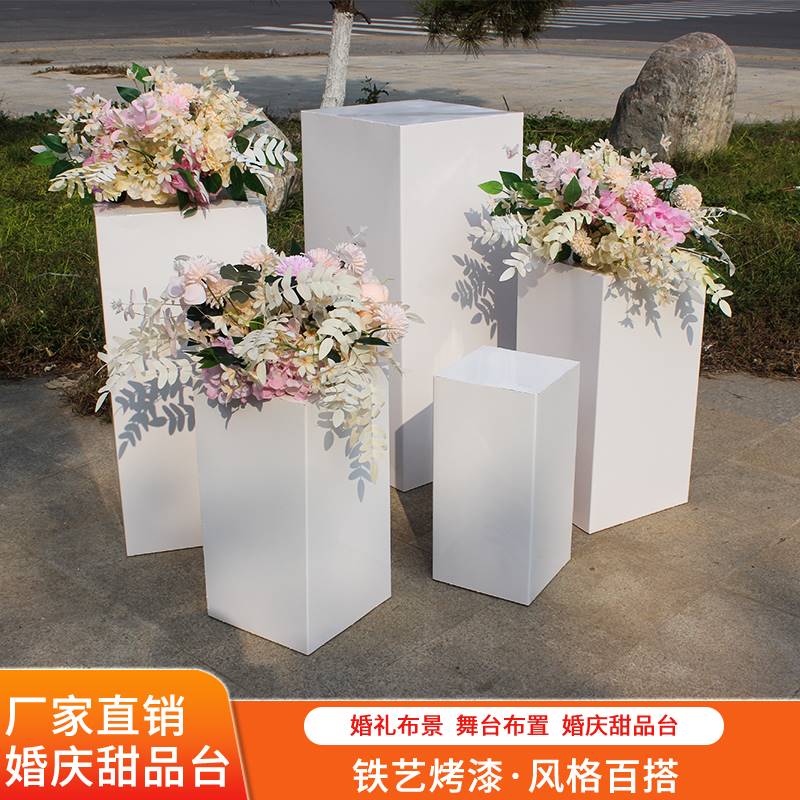 婚庆铁艺甜品台摆件生日蛋糕装饰圆柱体婚礼布置橱窗展示派对道具 - 图1