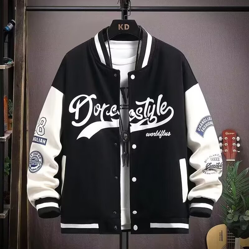 Autumn and winter men's baseball uniforms plus velvet thickened jackets students Hong Kong fashion brand teenagers handsome versatile jackets