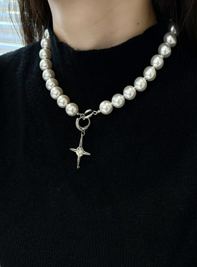 觅韩高级感甜酷风珍珠项链个性嘻哈小众颈链轻奢时尚锁骨链女3480