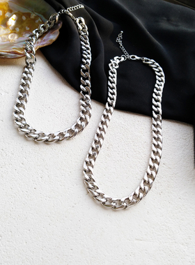 欧美个性简约粗链项链街拍女古巴