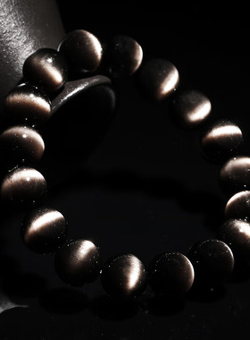 收藏级银猫眼天然黑曜石手串