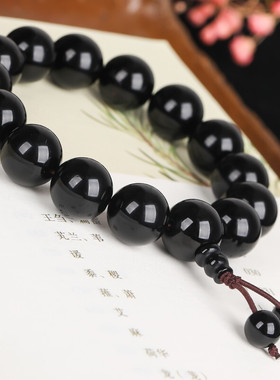 妍韵珠宝 乌金黑曜石 配玛瑙佛头水晶玛瑙时尚饰品 男士款 14mm