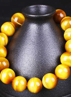 石玥珠宝 收藏级12mm金虎眼石手串虎晴石本命年转运珠手链 男女士