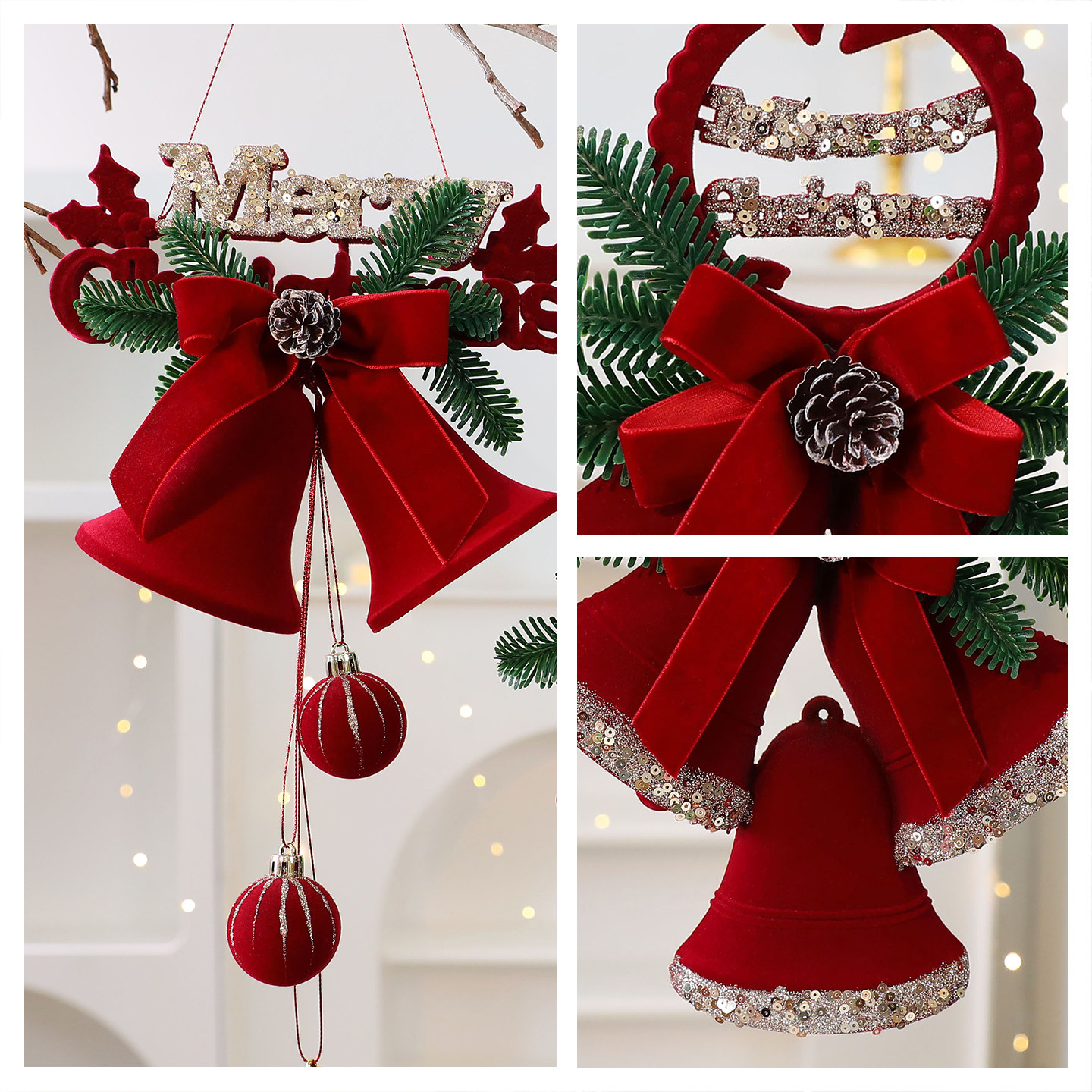 圣诞节装饰品红色植绒布铃铛挂件场景布置圣诞树氛围装扮道具摆件,淘宝优惠券,粉丝福利购,淘宝优惠卷