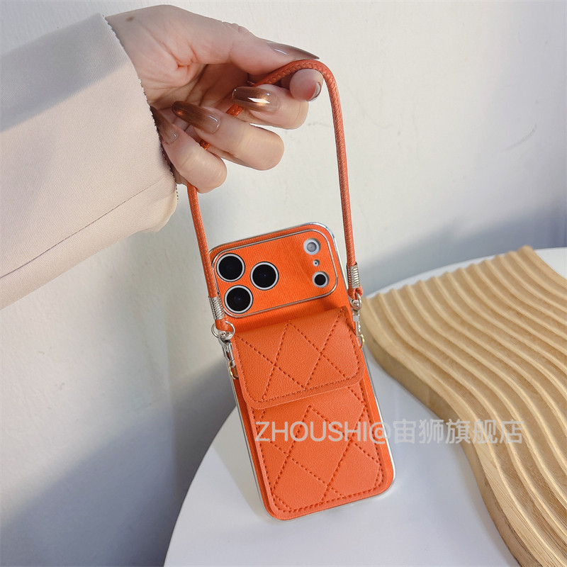 爱马仕橙色菱格卡包斜挎适用小米17/15/14/13手机壳pro高级感红米note15R/12/11新款K70女K60手绳K50保护套潮 - 图2