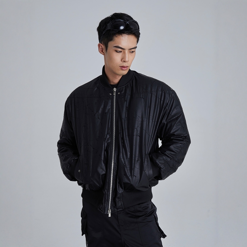 WithoutMe/ssin7裂纹皮革先锋BOMBER空军棉衣复古夹克外套 - 图0