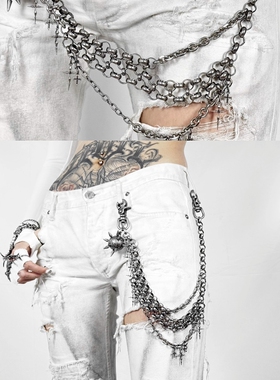 不规则链条拼接十字架裤链