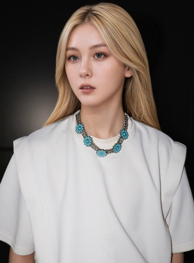 蓝松石雏菊叠戴原创设计颈链项链