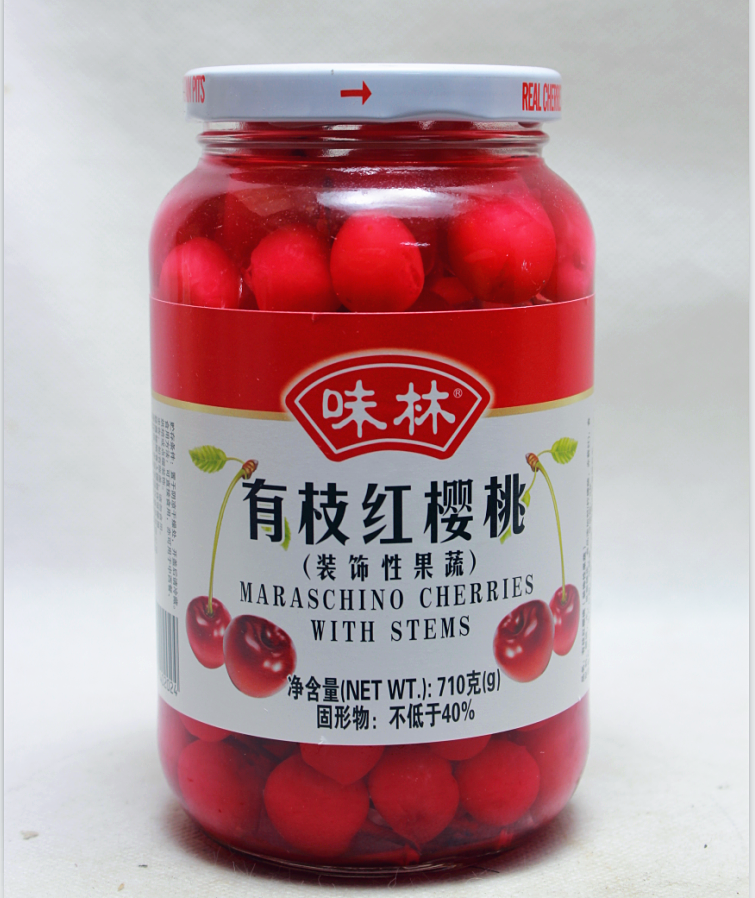 。有枝红绿车厘子710g樱桃罐头蛋糕 恰奇零车厘子