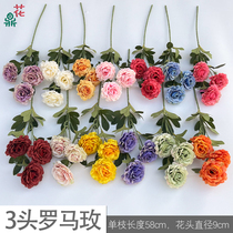 3 heads Roman Mei Mono Branches Fragrant Snow Rose Flowers Home Road Citation Flower Arrangements Silk Flower Wedding Banquet Hall Beauty Chen Fake Flowers