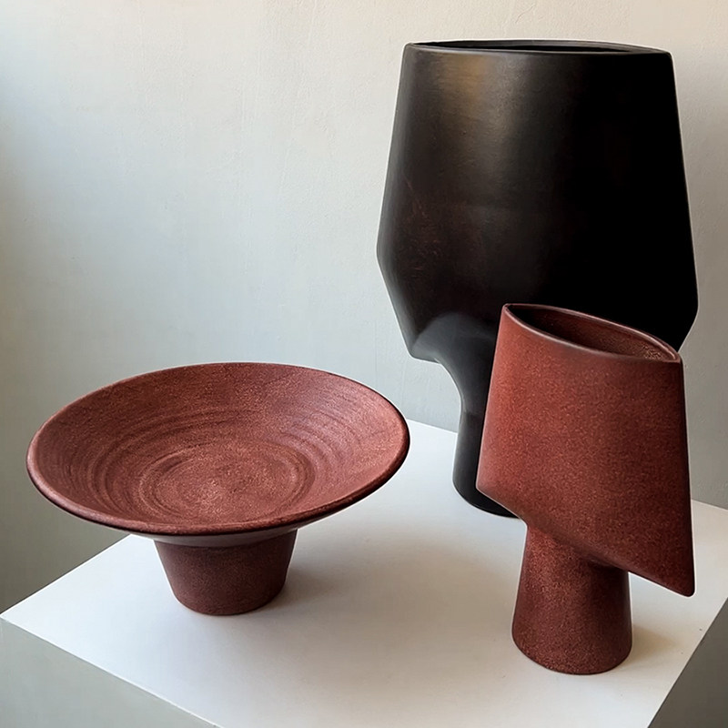 LIVETAI 诧寂风几何抽象花瓶家用客厅创意饰品莫兰迪色陶瓷干花器,淘宝优惠券,粉丝福利购,淘宝优惠卷