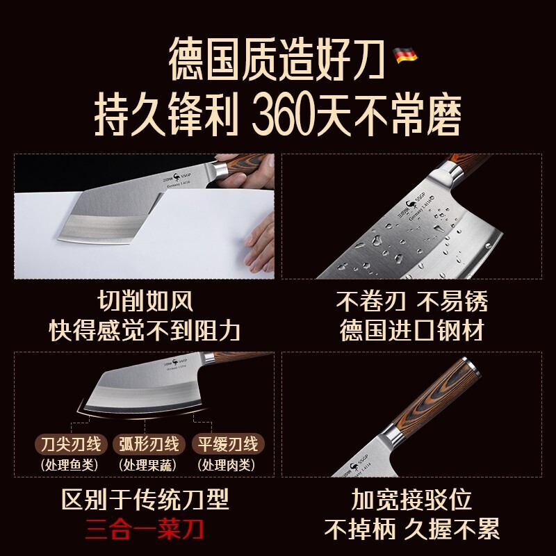 SSGP德国进口钢菜刀官方正品 厨师专用切菜切肉切片家用刀具厨房 - 图1