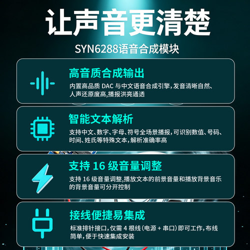绿深SYN6288语音合成模块 文字转语音TTS真人发音  有上位机 喇叭 - 图3
