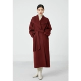 中长款呢子大衣女秋冬黑色翻领设计感气质羊毛双面呢毛呢外套女装