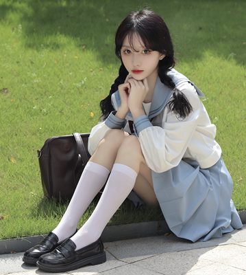 仲春二四jk 水竺女子刺绣短袖泡泡袖水手服中间服夏服套装女 虎窝淘