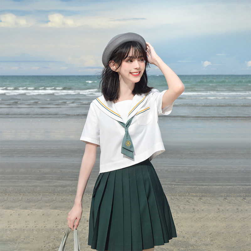 （清仓）仲春二四小禾叶短袖关西襟水手服中间服夏服_虎窝淘