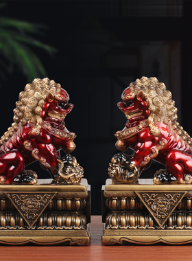仿铜狮子摆件一对狮宫门摆设