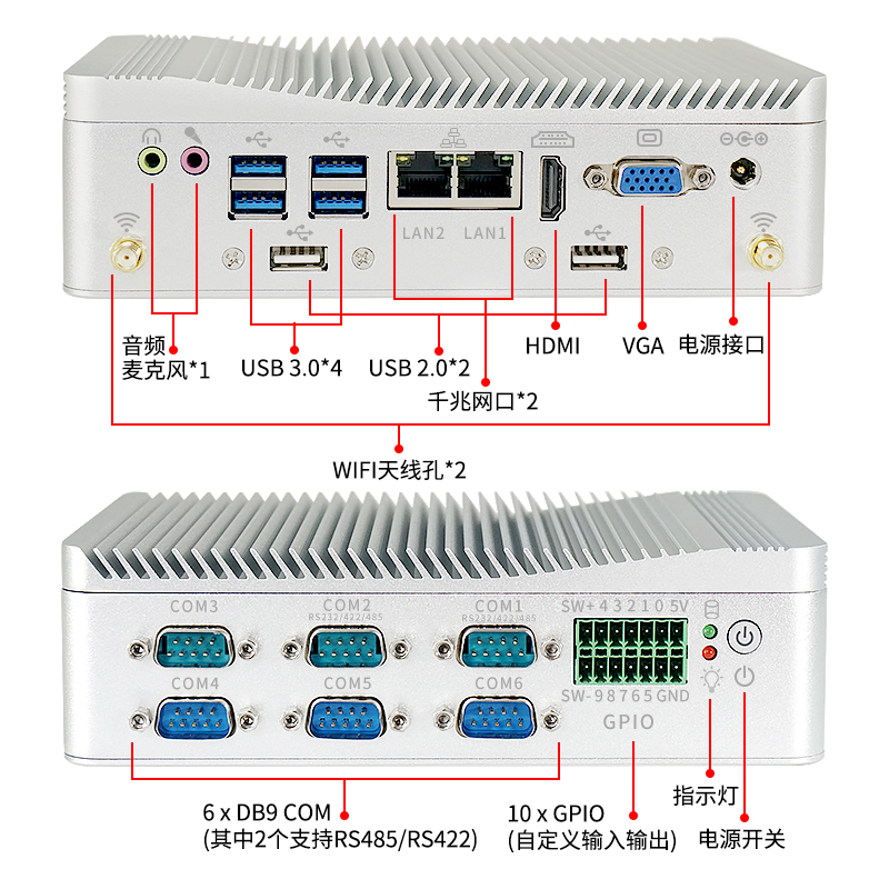 倍控i3嵌入式工控机酷睿低功电脑耗迷你微型主机耐高低温RS485RS232串口intel网卡linux服务器GPIO双网口串口 - 图0