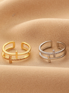 欧美双十字指环跨境简约多层开口