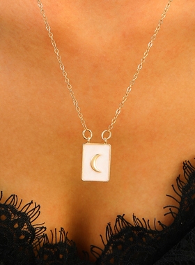 欧美滴釉日月两件套项链女ins爱