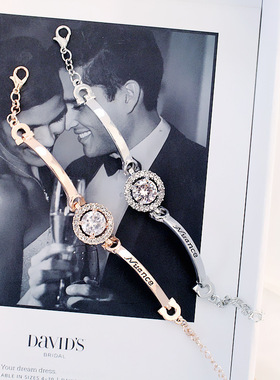 韩版韩国风镶嵌大锆石字母手镯手链 学生饰品一件代发节日礼物