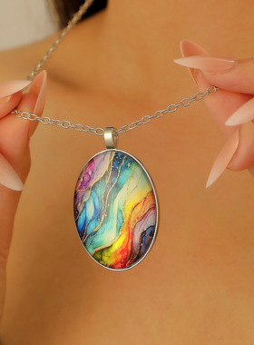 欧美亚马逊时光宝石椭圆玻璃合金