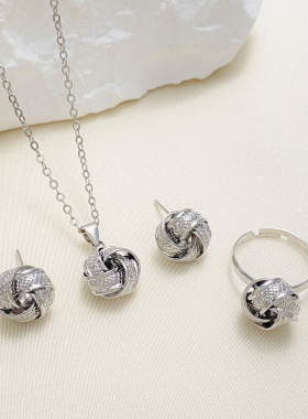 欧美ins风扭曲绳结首饰套装女创意打结项链耳环戒指麻花套装饰品