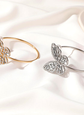 跨境热卖气质百搭镂空锆石蝴蝶手镯 夸张珍珠水晶开口可调节手环