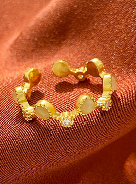 跨境新款镶钻猫眼石戒指女ins风