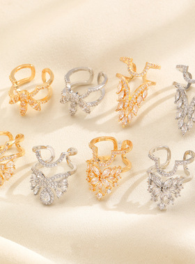 欧美跨境新款铜镶锆石指甲盖戒指