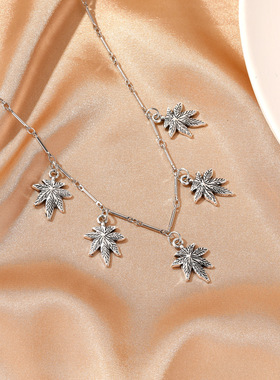 跨境热销向日葵项链女 个性气质合金枫叶仙人掌锁骨链欧美风颈链