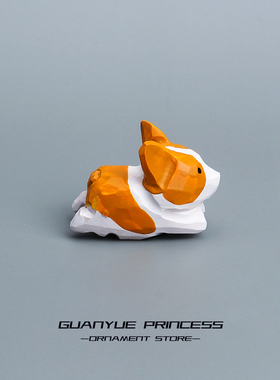 手工木雕小狗摆件小柯基桌面车载可爱治愈系装饰生日礼物送女生