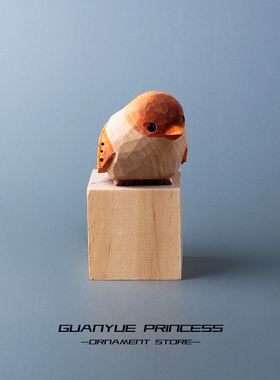 手工木雕小鸟可爱迷你麻雀摆件山雀车载工位木质摆件桌面生日礼物