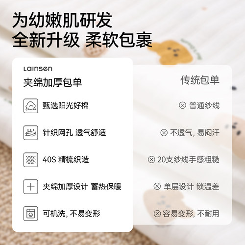 包单婴儿纯棉初生产房包被新生宝宝襁褓a类包巾春秋冬季加厚用品 - 图0