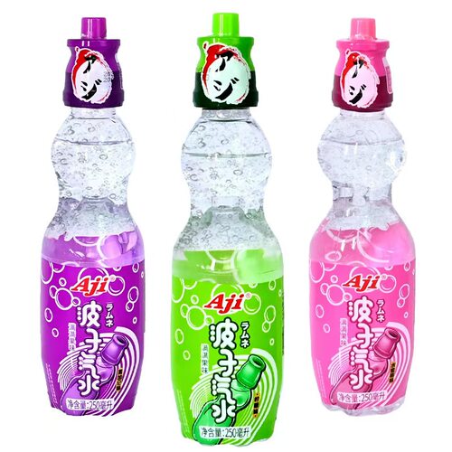 AJI日式波子汽水柠檬味黑加仑味水蜜桃味250ml弹珠网红碳酸饮料 - 图3