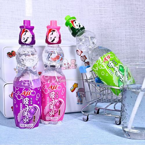 AJI日式波子汽水柠檬味黑加仑味水蜜桃味250ml弹珠网红碳酸饮料 - 图0