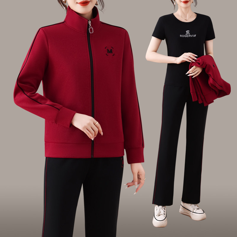 恩狐中年妈妈秋季显瘦减龄中老年女春秋新款时尚运动套装三件套装,淘宝优惠券,粉丝福利购,淘宝优惠卷