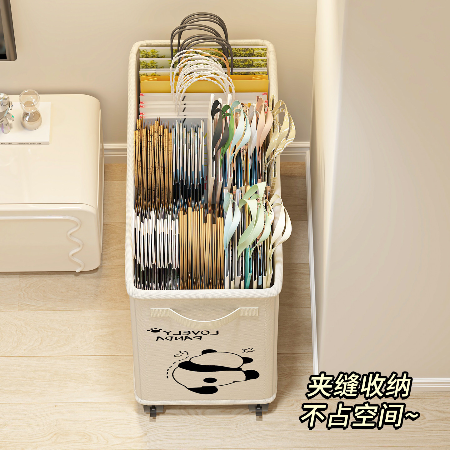 可移动纸袋收纳筐购物袋收纳神器大容量奶茶袋外卖袋折叠篮子带轮,淘宝优惠券,粉丝福利购,淘宝优惠卷