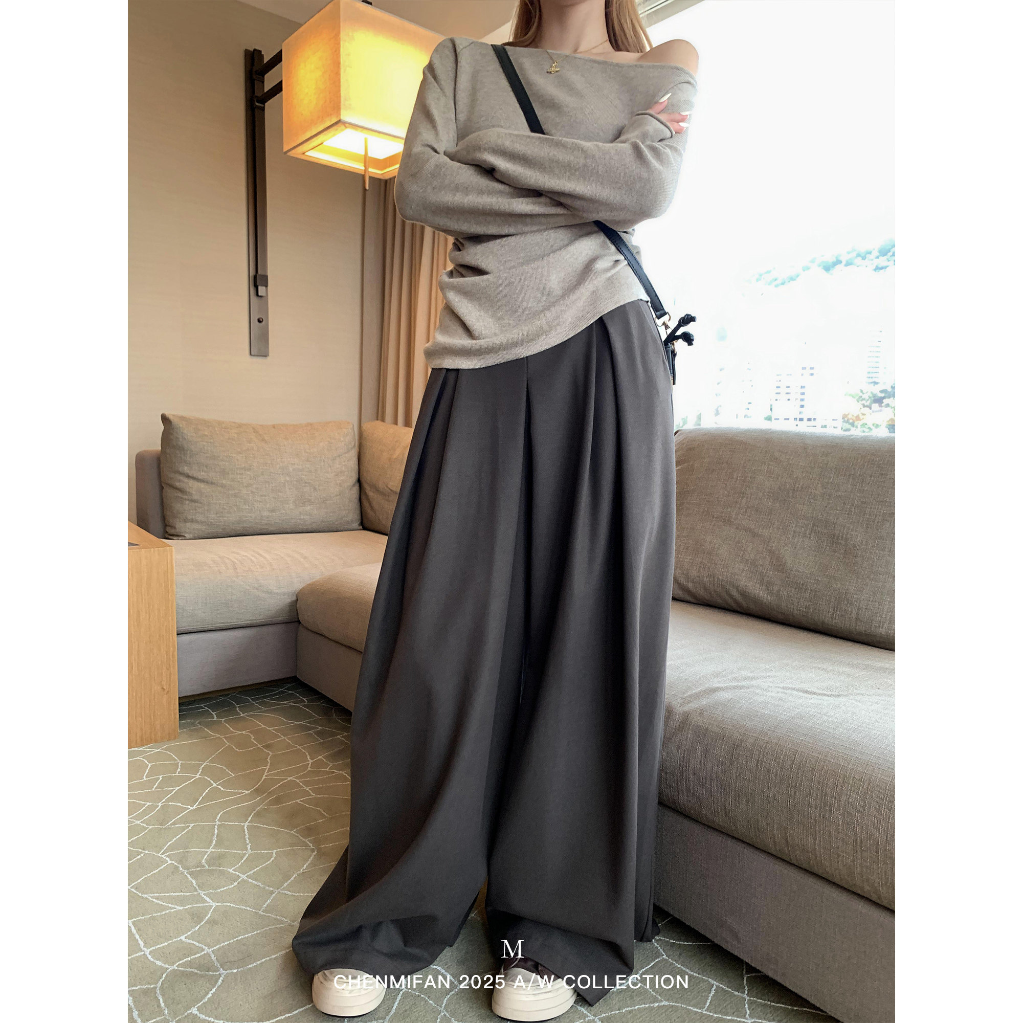 辰米范 松弛老钱 高腰毛呢西装裤女气质宽松直筒阔腿垂坠感休闲裤,淘宝优惠券,粉丝福利购,淘宝优惠卷